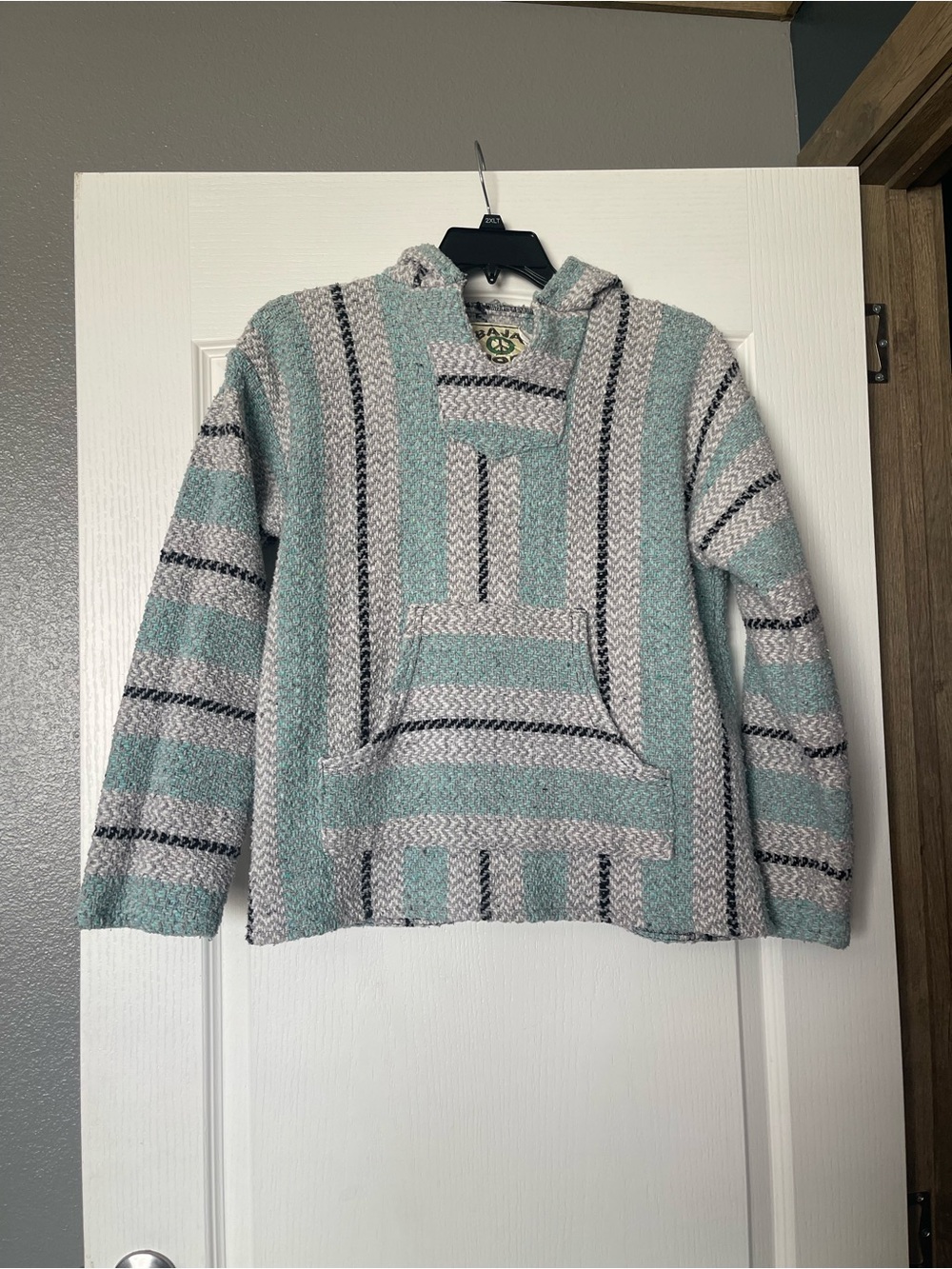 Striped Baja Hoodie Sweater in Mint and Cream